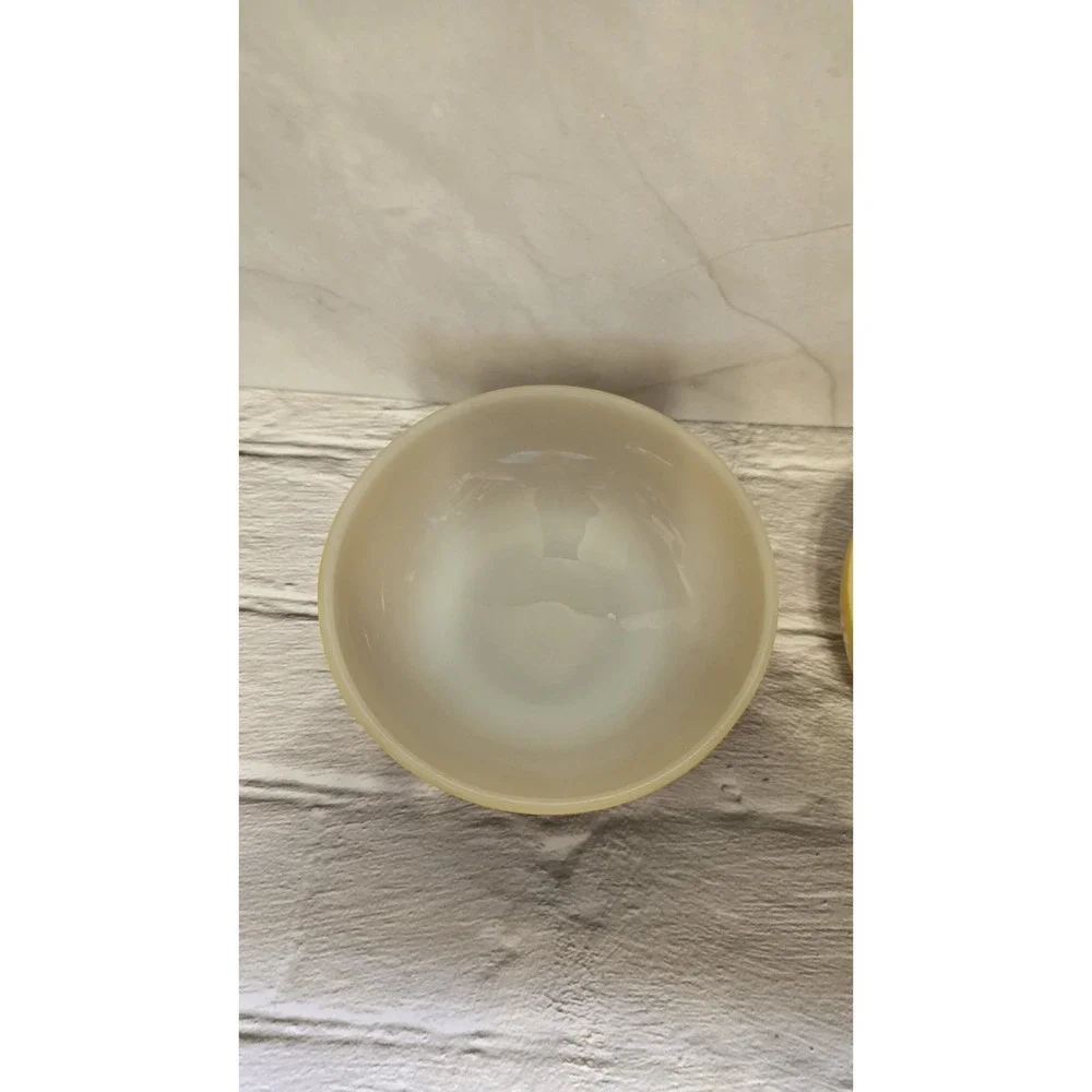 Fire King Yellow Milk Glass Bowls Set Of Two Bowls With Ribbed Bottom Vintage
